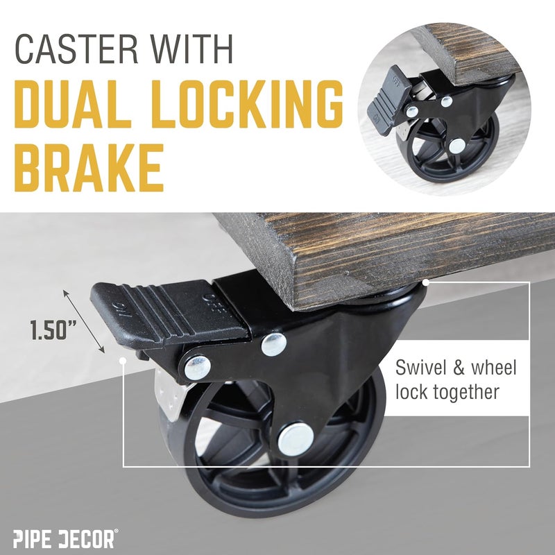 PIPE DECOR Mounted Swivel Caster Wheels (4-Pack), Mountable Casters for Wood Furniture with Locking Mechanism - Image 4